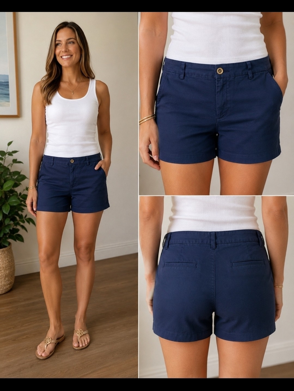 Lilly Pulitzer Women's Navy Chino Shorts Size 10 Cotton Stretch Flat Front